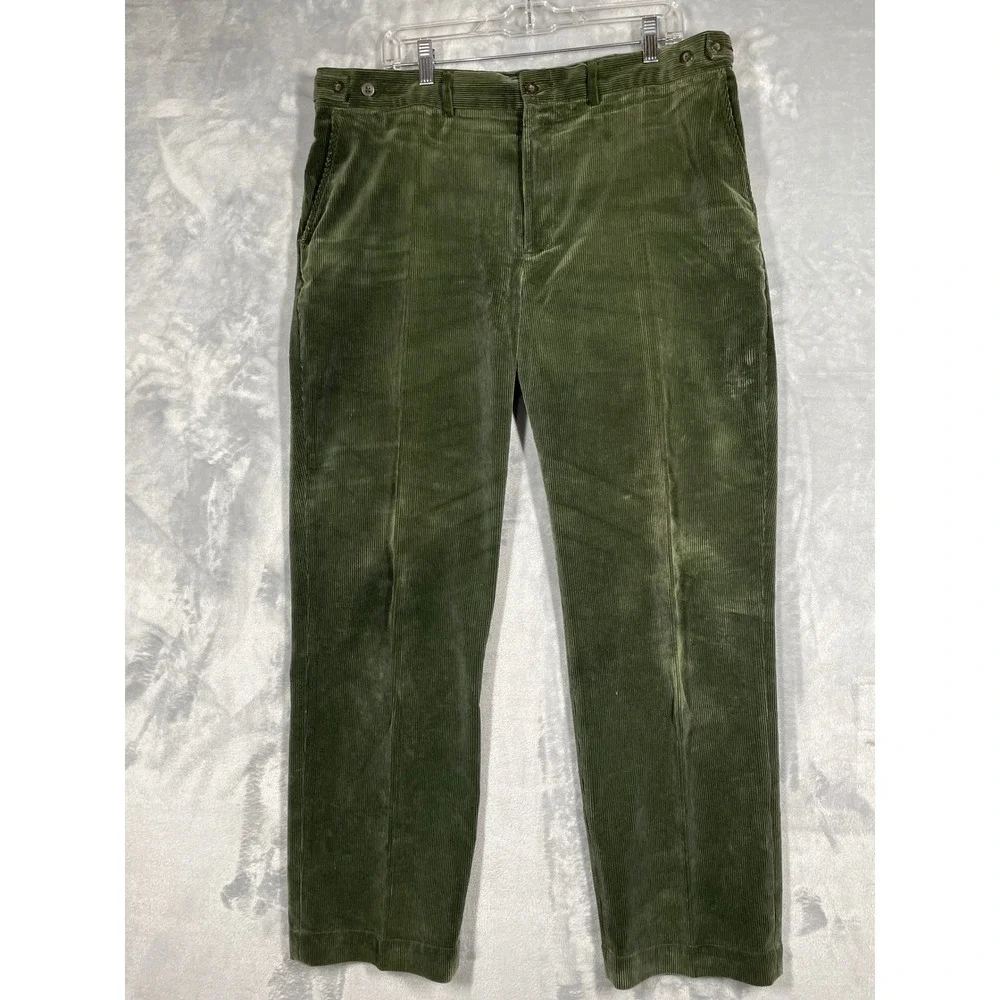 Polo Ralph Lauren Mens Olive Green Corduroy Trousers Adjustable Waist 38x32